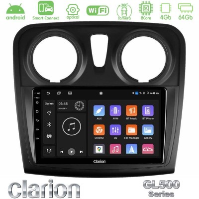 Clarion GL500 Series 8Core Android ClarionOS 4+64GB Dacia Sandero 2014-2020 Navigation Multimedia Tablet 9"