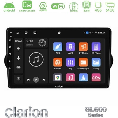 Clarion GL500 Series 8Core Android ClarionOS 4+64GB Fiat Tipo 2015-2022 (Hatchback) Navigation Multimedia Tablet 9"