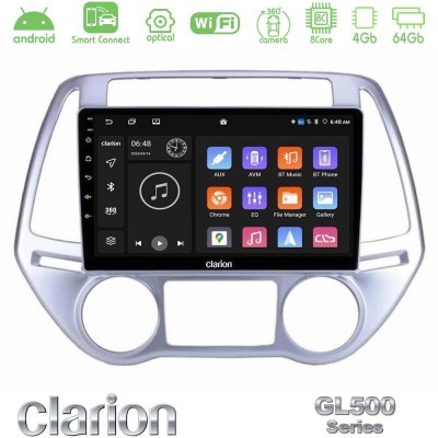 Clarion GL500 Series 8Core Android ClarionOS 4+64GB Hyundai i20 2012-2014 Navigation Multimedia Tablet 9"