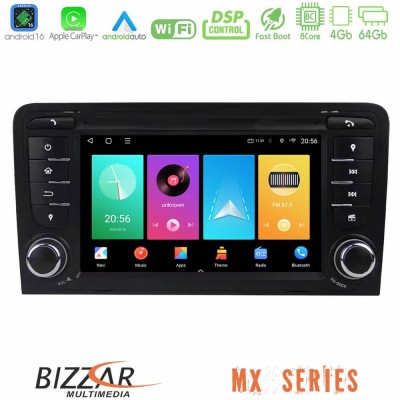 Bizzar MX Series Audi A3 8P 8core Android16 4+64GB Navigation Multimedia Deckless 7" με Carplay/AndroidAuto (OEM Style)