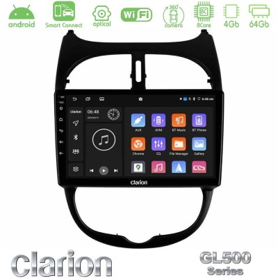 Clarion GL500 Series 8Core Android ClarionOS 4+64GB Peugeot 206 Navigation Multimedia Tablet 9"