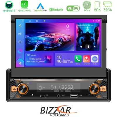 Bizzar 1DIN Deck 4core Android14 2+32GB Navigation Multimedia Deckless 7" με Carplay/AndroidAuto