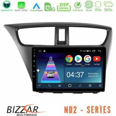Bizzar ND2 Series 8Core Android14 2+32GB Honda Civic Hatchback 2012-2015 Navigation Multimedia Tablet 9" Με Carplay & Android Au