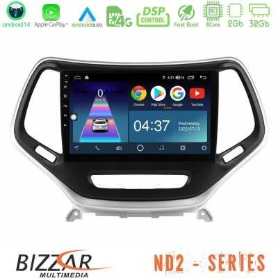 Bizzar ND2 Series 8Core Android14 2+32GB Jeep Cherokee 2014-2019 Navigation Multimedia Tablet 9" (Ασημί Χρώμα) Με Carplay & Andr