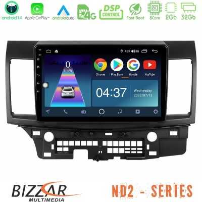 Bizzar ND2 Series 8Core Android14 2+32GB Mitsubishi Lancer 2008 – 2015 Navigation Multimedia Tablet 10" Με Carplay & Android Aut