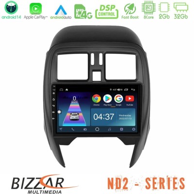 Bizzar ND2 Series 8Core Android14 2+32GB Nissan Micra 2013-2016 Navigation Multimedia Tablet 9" Με Carplay & Android Auto