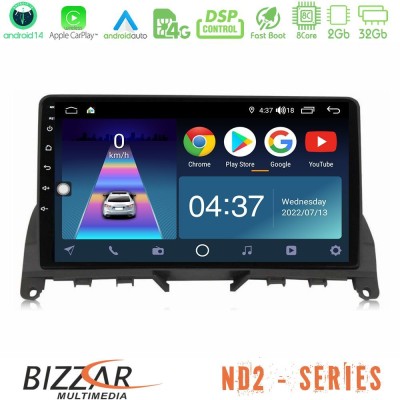 Bizzar ND2 Series 8Core Android14 2+32GB Mercedes C Class W204 Navigation Multimedia Tablet 9" Με Carplay & Android Auto (Σκούρο
