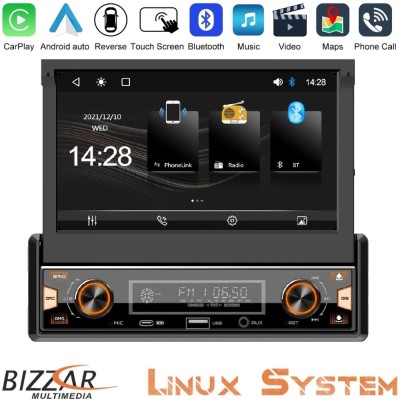 Bizzar 1DIN Deck Multimedia Deckless 7" με Carplay/AndroidAuto CA-80CPW