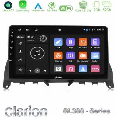 Clarion GL300 Series 4Core Android11 2+32GB Mercedes C Class W204 Navigation Multimedia Tablet 9" Με Carplay & Android Auto