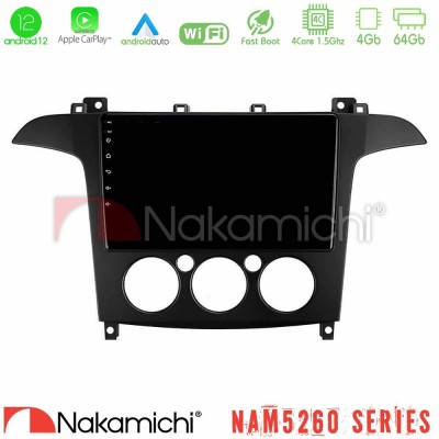 Nakamichi NAM5260 Series 4Core Android12 4+64GB Ford S-Max 2006-2008 (manual A/C) Navigation Multimedia Tablet 9" Με Carplay & A Nakamichi NAM5260 Series 4Core Android12 4+64GB Ford S-Max 2006-2008 (manual A/C) Navigation Multimedia Tablet 9" Με Carplay & A