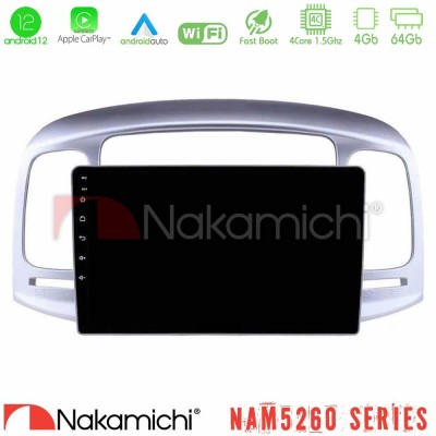 Nakamichi NAM5260 Series 4Core Android12 4+64GB Hyundai Accent 2006-2011 Navigation Multimedia Tablet 9" Με Carplay & Android Au Nakamichi NAM5260 Series 4Core Android12 4+64GB Hyundai Accent 2006-2011 Navigation Multimedia Tablet 9" Με Carplay & Android Au