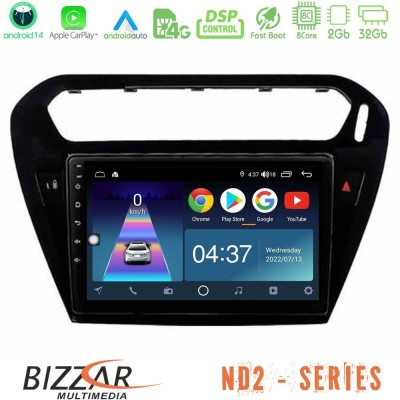 Bizzar ND2 Series 8Core Android14 2+32GB Citroen C-Elysee / Peugeot 301 Navigation Multimedia Tablet 9" Με Carplay & Android Aut