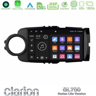 Clarion GL700 Lite Series 8Core Android11 6+128GB Toyota Yaris Navigation Multimedia Tablet 9" (Μαύρο Χρώμα) Με Carplay & Androi