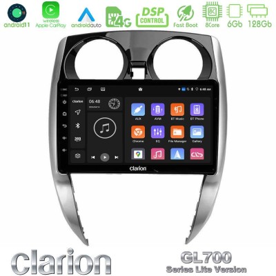 Clarion GL700 Lite Series 8Core Android11 6+128GB Nissan Note 2013-2018 Navigation Multimedia Tablet 10" Με Carplay & Android Au