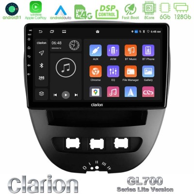 Clarion GL700 Lite Series 8Core Android11 6+128GB Toyota Aygo/Citroen C1/Peugeot 107 Navigation Multimedia Tablet 10" Με Carplay
